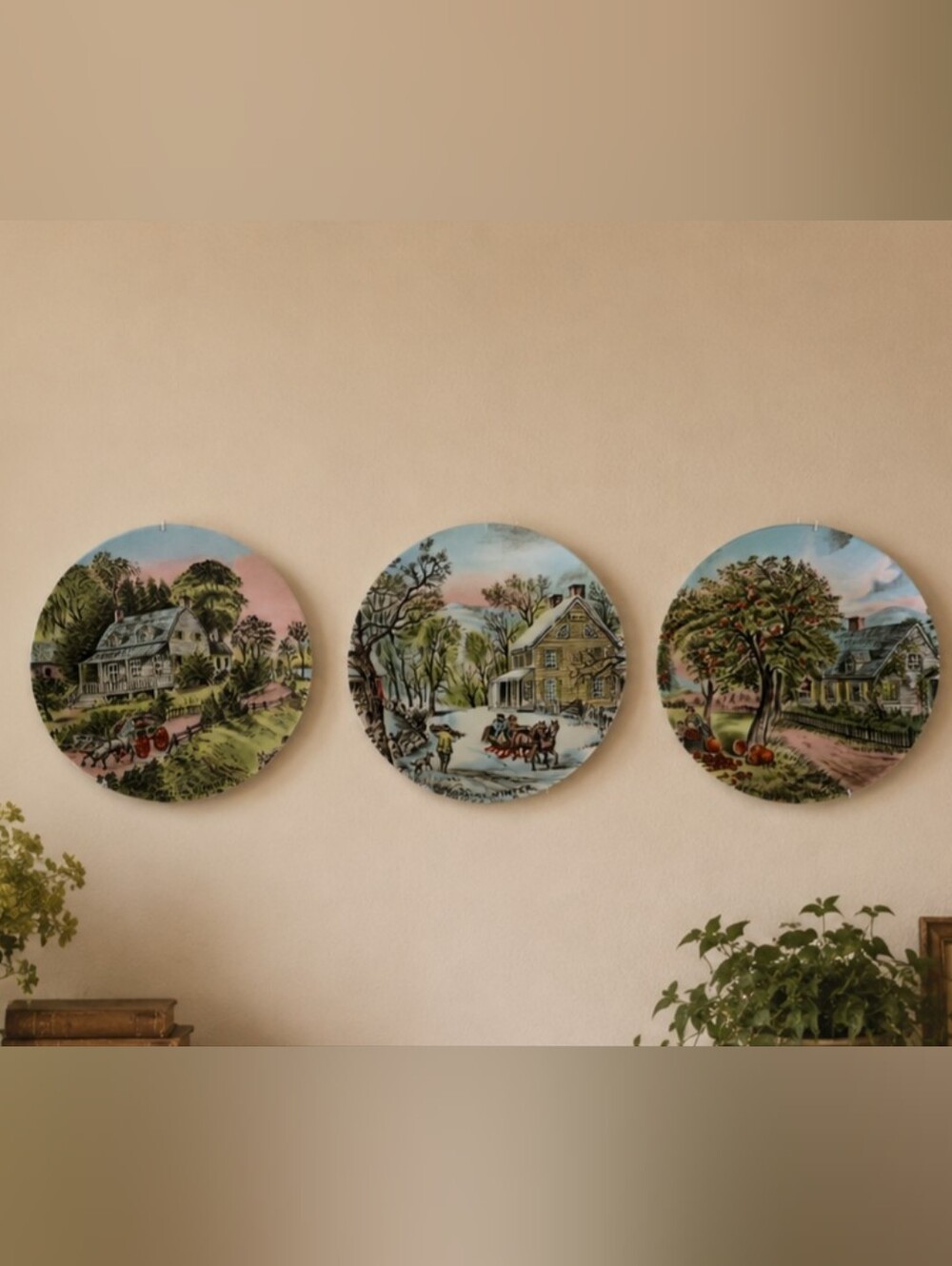 Vintage Currier & Ives Four Seasons Plates Lot of 3 Summer Autumn Winter Japan